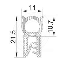 Door seal | EPDM | sponge rubber tube top | black | 21,5 x 11 mm | per meter